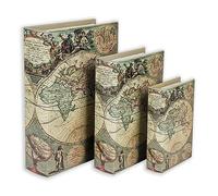 Cajas decorativas para libros con patrón de mapa del mundo, caja invisible con cubierta magnética, caja de madera sintética, juego de 3 cajas de almacenamiento secreto oculto, regalo de recuerdo de