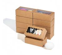 Cajas dobles de papel kraft marrón natural de 10.16 x 2.16 x 1.37 pulgadas con ventana transparente para macaron, chocolate, galletas, fiestas baby showers, dulces cajas