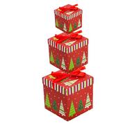 Cajas navideñas: 3 cajas decorativas apiladas con Papá Noel, muñeco de nieve, alce y árbol, embalaje de regalo navideño con tapa | Perfecto para celebraciones de invierno, regalos para niños, obs