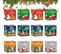 Cajas navideñas: juego de regalo navideño de doce piezas, colección de contenedores de papel festivos en 3D con diseño de Papá Noel | Embalaje decorativo para galletas de recuerdo de fiesta