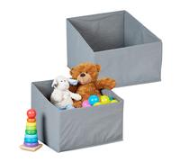 Relaxdays Cajas Organizadoras, Pack de 2, Cestas de Almacenaje Plegables, 22-30 x 37 x 34 cm, Abertura Inclinada, Gris, Algodón