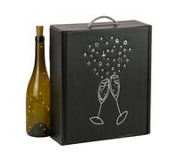 Cajas para 3 botellas de Vino Cava regalo cartón - Pack 4 unidades Elegante Estuche para 3 Botellas con Asa, Cartón Reciclado, Impresión Copas Metalizada en Color Plata