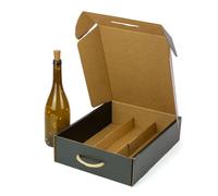 Cajas para 3 botellas de Vino Cava regalo cartón - Pack 4 unidades Elegante Estuche para 3 Botellas con Asa, Cartón Reciclado, Impresión Copas Metalizada en Color Dorado