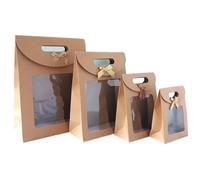 Cajas para Chuches 5/10/20pcs Transparent Window Kraft Paper Bags For Wedding Birthday Party Candy Packaging Box Baking Takeaway Bag(Kraft,10PCS_19X9X27CM)