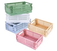 Cajas Plegables Plastico, Paquete de 5 Cajas Almacenamiento de Plástico Plegables, Cesta Almacenamiento Plástico Estable para Estantería, Hogar, Cocina, Aula, Cuarto de Baño, Oficina