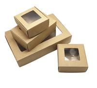 Cajas Regalo Carton 50 Uds. Caja de embalaje cuadrada bonita varios tamaños, elementos recordatorio for fiestas boda, caja regalo dulces Chocolate y jabón hecho a mano(Brown-Window,12x12x3cm)