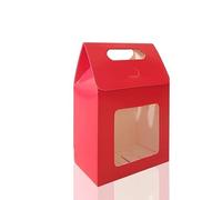 Cajas Regalo Carton Bolsas de regalo portátiles papel Kraft, bolsas embalaje for dulces boda con sello ventana PVC transparente, for negocios, 12/24/48 Uds(Red,48pcs,13.6x8x19.5cm)