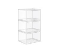SONGMICS Cajas de Zapatos, Paquete de 3 Organizadores de Zapatos Apilables con Puerta Transparente, Zapatería de Plástico, Talla 46, 36 x 28 x 22 cm, Transparente LSP03CW