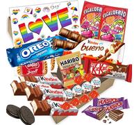 Cajita Regalo Orgullo Gay con 20 Chocolates Kinder Bueno, Galleta Oreo, Kinder Schoko Bons, Ositos, Kit Kat, Huesitos, Lotus Biscoff y Mucho Más. Incluye Tarjeta LOVE. Regalo LGTBI (Chocolates)