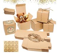 Cajitas para Regalos Caja Kraft Regalo 50 Pzs Cajas De Carton Regalo Pequeñas Bricolaje Embalaje Cajas kraft con Cuerda Cáñamo y Etiquetas Para Boda Chuches Comunion San Valentin Cumpleaños (Marrón)