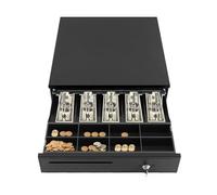 Cajón con tapa plegable con 5 compartimentos para billetes y 8 para monedas, caja registradora con conector RJ-11, sistema de bloqueo de 3 vías, cajón de efectivo ligero, 42,5 x 40 x 10 cm