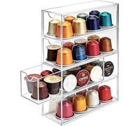 Cajón de almacenamiento para cápsulas de café, soporte transparente para cápsulas de café, 24,7 x 17,6 x 6,6 cm, cesta de cápsulas de café de acrílico con 4 particiones, para Nespresso, Dolce Gusto