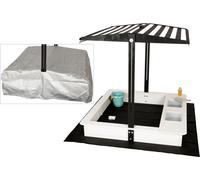 WONDERMAKE® Arenero de diseño con cocina de barro, techo, cubierta Oxford 420D, lámina de fieltro, caja de arena de madera, con cierre cuadrado, para jardín al aire libre, para niños, color negro y