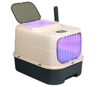 Cajón de arena plegable para gatos con entrada frontal y salida superior, gran espacio, casa de baño para gatos con bandejas extraíbles + pala para arena 37 x 49 x 37 cm (esterilizador) Negro