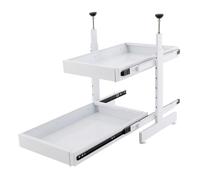 Cajón de armario extensible de 2 niveles para cocina y baño, organizador de armario extensible ajustable, organizador de cajones para vajilla (blanco)