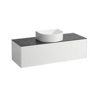 Cajón del Sonar de funcionamiento, 1 cajón, apto para lavabos 812340, 812341, 812342, 812343, recortado en el centro para lavabo, H4054210341431, Color: blanco mate/ nero marquina