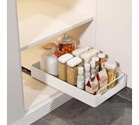 Cajón deslizante de cocina, estante de cocina, cajón telescópico, cocina, organizador de armarios, bandeja deslizante, cocina, salón, organizador de cocina, sin taladro, 25 x 43 x 7 cm, negro