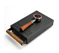 Cajón Golpeador de Café, Knock Box para Portafiltro, Recipiente para Posos de Café en Acero Inoxidable Negro con Mango de Madera, Bandeja con Barra de Golpeo con Goma y Ventilación, 31,5 x 21 x 7 cm