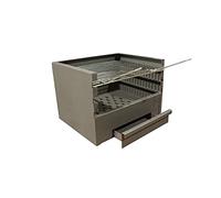 Cajón para Barbacoa con parilla, barbacoa rectangular 60x41 carbón y leña con 3 alturas y cajón para cenizas.