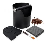 Cajón Posos Café, Knock Box Acero Inoxidable, Depósito para Portafiltros | Accesorios Espresso con Cepillo, Paño y Alfombra Silicona para Barista, Hogar y Bar