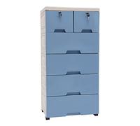 Cajonera azul 6 unidades, diseño extraíble, armario de almacenamiento para armarios con 4 ruedas inferiores, bloque sobresaliente, asa de fácil agarre, bordes de arco pequeños, cajones con cerraduras