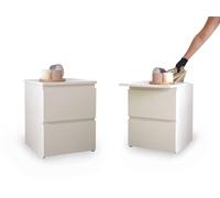 Cajonera blanca con compartimento secreto y cerradura NFC con App, mueble con dos cajones visibles y doble fondo oculto, caja fuerte camuflada para guardar dinero joyas y documentos en compartimento