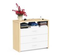 Cajonera Blanca y decoración de Madera - 3 cajones Grandes de Almacenamiento - Cómoda de Dormitorio de Adulto 82 x 93 x 44 cm - Fabricado en Francia