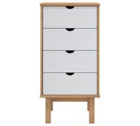 Cajonera con 4 cajones, color marrón y blanco, 45 x 39 x 90 cm, madera de | Madera maciza de pino, marco estable, amplio espacio, tablero robusto, estilo escandinavo