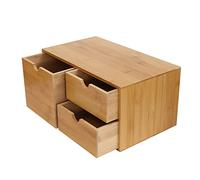 Cajonera con cajones, organizador de escritorio de bambú con 3 cajones, asas de profundidad, 34 x 20 x 18 cm, para sellos, notas, clips de papel, tijeras (A2)