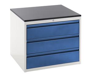 Cajonera con guías telescópicas RAU, altura 640 mm, 3 cajones de 180 mm