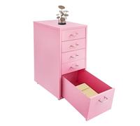 Cajonera con ruedas, archivador móvil, contenedor de oficina con 5 cajones, armario de metal con ruedas, armario de oficina debajo del escritorio para casa y oficina, 28 x 41 x 69 cm (rosa)