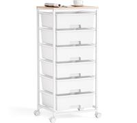 Cajonera con Ruedas KINGRACK con 6 Cajones Grandes y Estantes - Carrito Organizador para Oficinas, Habitaciones Infantiles y Salas de Manualidades (Blanco)