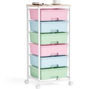 Cajonera con Ruedas KINGRACK con 6 Cajones Grandes y Estantes - Carrito Organizador para Oficinas, Habitaciones Infantiles y Salas de Manualidades (Colorido)