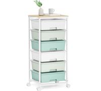 Cajonera con Ruedas KINGRACK con 6 Cajones Grandes y Estantes - Carrito Organizador para Oficinas, Habitaciones Infantiles y Salas de Manualidades (Verde)