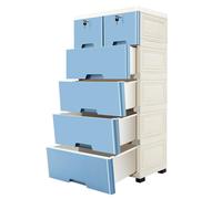 Cajonera de 6 cajones, de plástico, apilable y portátil, con cerradura y ruedas, organizador para oficina en casa, dormitorio y baño (azul)
