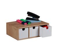 Cajonera de bambú, 3 cajones, 9 x 26 x 18 cm, bambú y MDF, natural/, para escritorio, oficina, baño y cocina, organizador de escritorio, mini cómoda, de almacenaje, Relaxdays