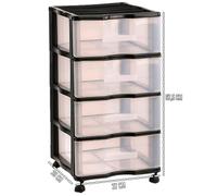 Cajonera de color negro wagon 4 cajones con ruedas 67,5 x 37 x 39,3 cm. Contenedor de plástico para folios especial para oficina u hogar. Utensilio de ordenación para distintos ámbitos.