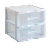 Cajonera de plástico Wagon, 2 cajones transparentes, torre almacenaje, organizador auxiliar, armario, baño, oficina (Blanco, 32,5 x 36,5 x 38 cm)