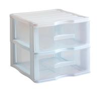 Cajonera de plástico Wagon, 2 cajones transparentes, torre almacenaje, organizador auxiliar, armario, baño, oficina (Blanco, 32,5 x 36,5 x 38 cm)