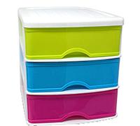 Cajonera de sobremesa blanco 3 cajones multicolores 26.5 x 26 x 35.5 cm