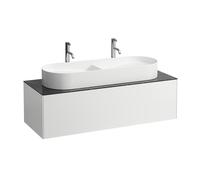 Cajonera del Sonar, 1 cajón, apto para lavabo H812348, H812349, recortado en el centro para lavabo, H4054710341431, Color: blanco mate/ nero marquina