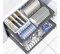 Cajonera extraíble de dos niveles para armarios de cocina, cesta de alambre de acero inoxidable 304 con bandeja de goteo y mecanismo de cierre suave, estante extensible para platos, organizador de