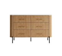 [en.casa] Cajonera Kokunse Moderna con 6 cajones 120 x 42 x 78 cm Roble | Cómoda estable mueble versátil aparador 6 compartimentos cerrados con tirador para dormitorio salón recibidor
