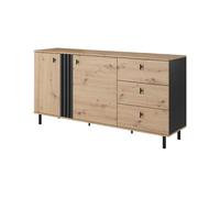 Cajonera madis en beige, negra con un estilo moderno, mide 82x165x40 cm y tiene 4 estantes, 2 puertas y 3 cajones