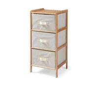 [en.casa] Cajonera Maldon Cómoda Mueble Versátil Aparador con 3 Cajones para Dormitorio Salón Sala de Estar Recibidor Bambú Cestas de Vellón 79x37x35cm - Bambú Natural/Beige