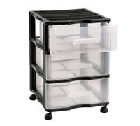 Cajonera plastica con 3 cajones y ruedas, carro de oficina, peluqueria, hogar, escuela, gavetero de almacenamiento extraibles, organizador (Negro 3 Cajones)
