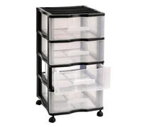 Cajonera plastica con 4 cajones y ruedas Carro de oficina, Peluqueria, hogar, escuela, Gavetas de Almacenamiento Extraibles, Organizador (Negro 4 Cajones)
