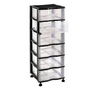 Cajonera plastica con 6 cajones y ruedas carro de oficina, peluqueria, hogar, escuela, gavetas de almacenamiento extraibles, organizador (Negro 6 Cajones)