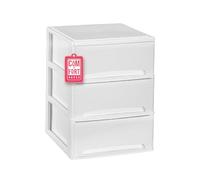 Cajonera Plástico 3 Cajones Blanco Líneas - Organizador Almacenamiento Ropa Dormitorio Escritorio - 37x38x47.3cm - Montaje Fácil - COM-FORT HOUSE