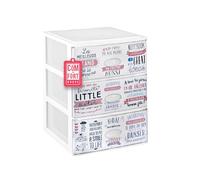 Cajonera Plástico 3 Cajones Blanco Textos - Organizador Almacenamiento Ropa Dormitorio Escritorio - 37x38x47cm - Montaje Fácil - COM-FORT HOUSE